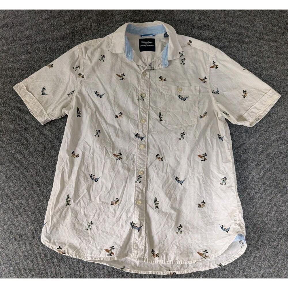 Disney Mickey Mouse Tommy Bahama Shirt Men’s Sz S White Beach Bum Button Up